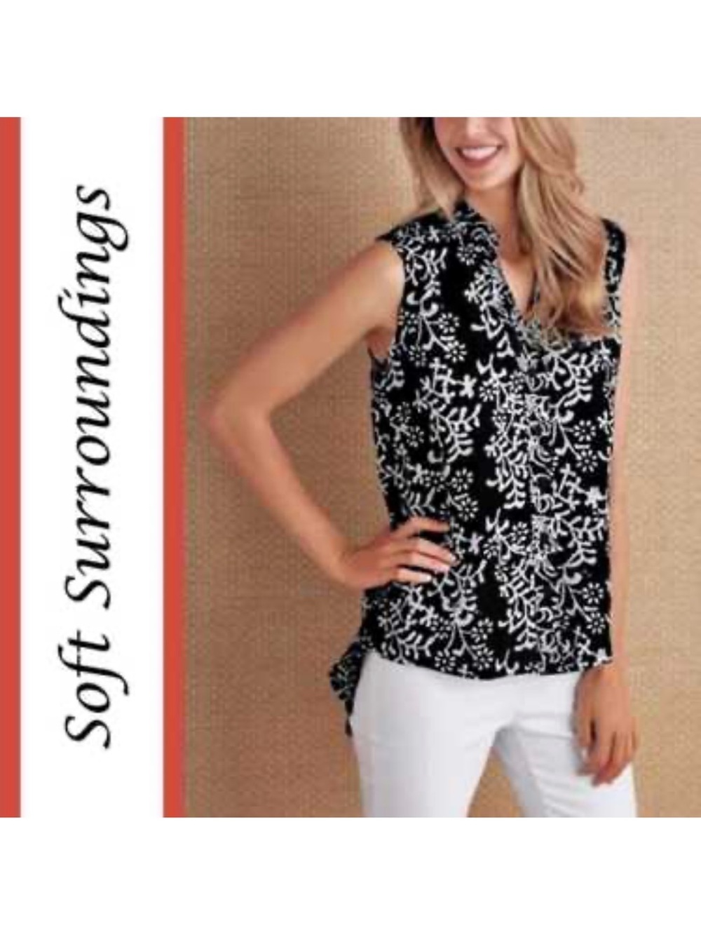 Soft Surroundings black white pattern blouse